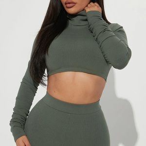 XS Olive Long Sleeve Crop Top